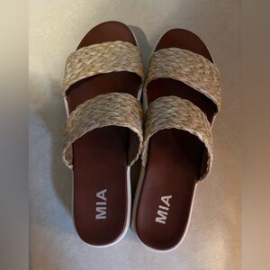 MIA Women's Woven Tan Slide Sandals